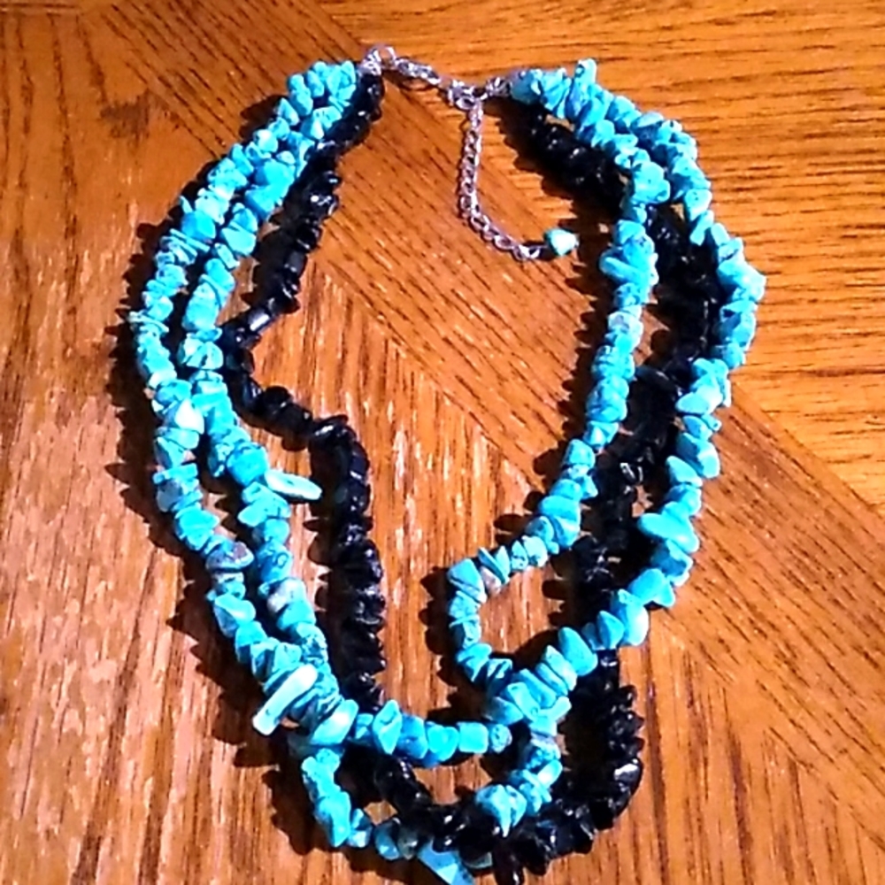 Turquoise & Black Stone Necklace with matching Earrings